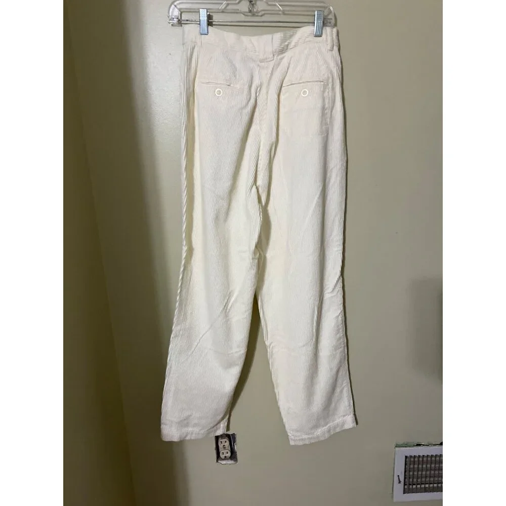 Marsh Landing Essentials Womens Corduroy‎ Pants Size 12 Cream High Waist Cotton